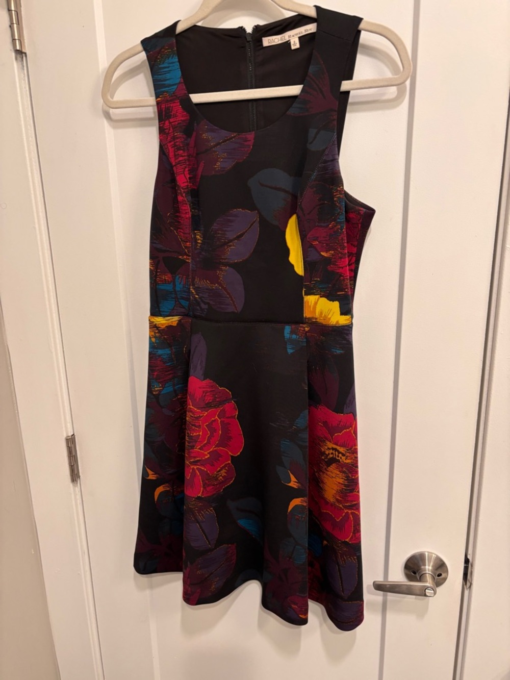 RACHEL Rachel Roy Black Floral Mini Dress with Bold Color Blooms